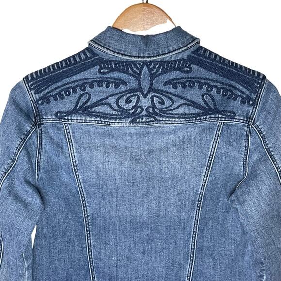LIVERPOOL Women’s Embroidered Raw Hem Denim Trucker Jacket Medium - Picture 4 of 4